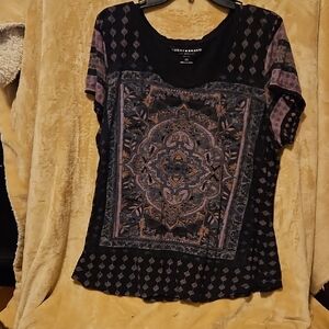 Lucky Brand Black and Purple Short Sleeve Top